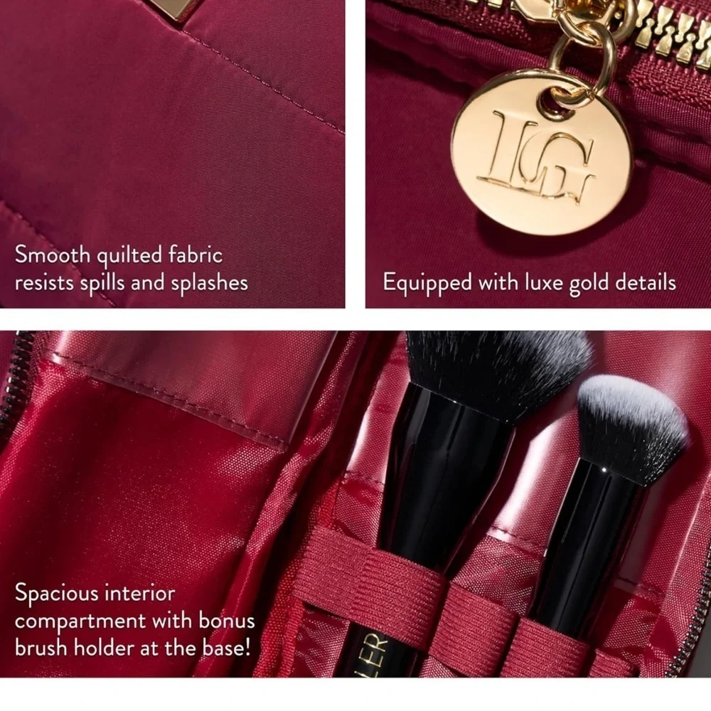 LAURA GELLER  Quilted Burgundy Make-Up Bag And Black 9